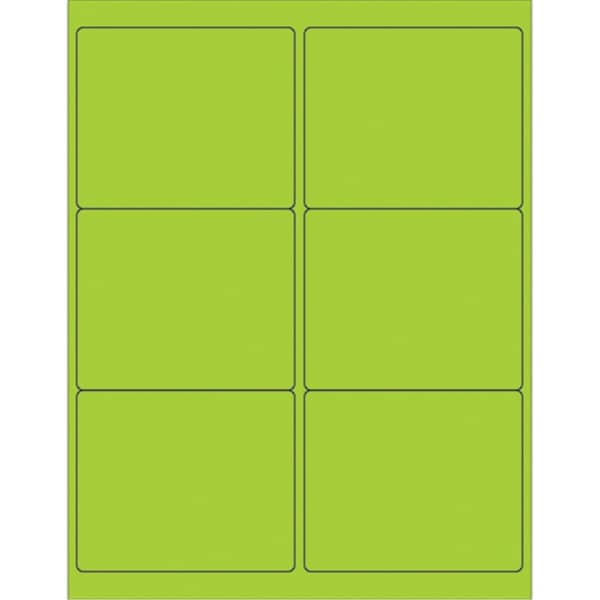 Officespace 4 x 3.33 in. Fluorescent Green Rectangle Laser Labels, 600PK OF2536990 - main
